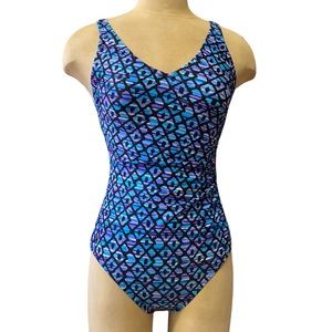 Speedo Swimsuit Blue Purple Geometric One Piece 8